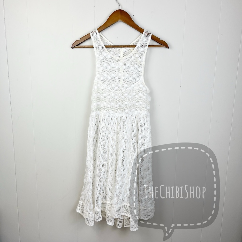 Free People White crochet Lace Dress Midi Sz M Medium